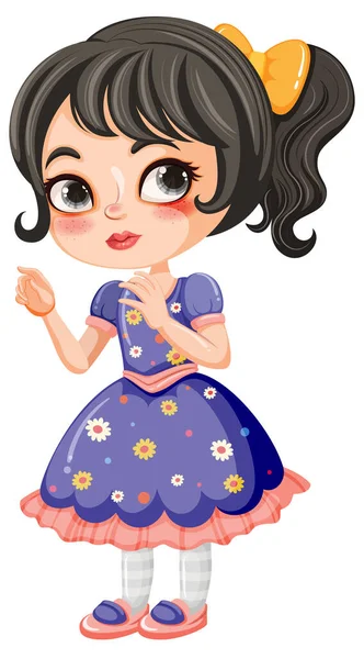 Χαριτωμένο Κορίτσι Ένα Φόρεμα Εικονογράφηση Χαρακτήρα Κινουμένων Σχεδίων — Διανυσματικό Αρχείο
