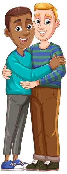 Illustration Couple Gay Lgbt Différentes Courses — Image vectorielle