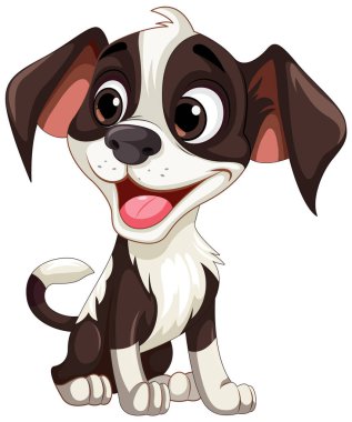Şirin köpek çizgi film karakteri resimde oturuyor.
