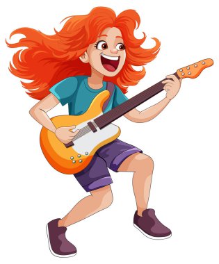 Bas illüstrasyon çalan bayan rock müzisyeni