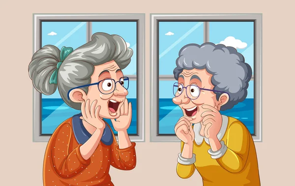 Милые Пожилые Люди Говорят Иллюстрации — стоковый вектор