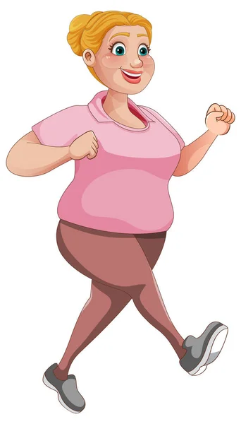 Buclatý Žena Běžící Póza Karikatura Znak Ilustrace — Stockový vektor