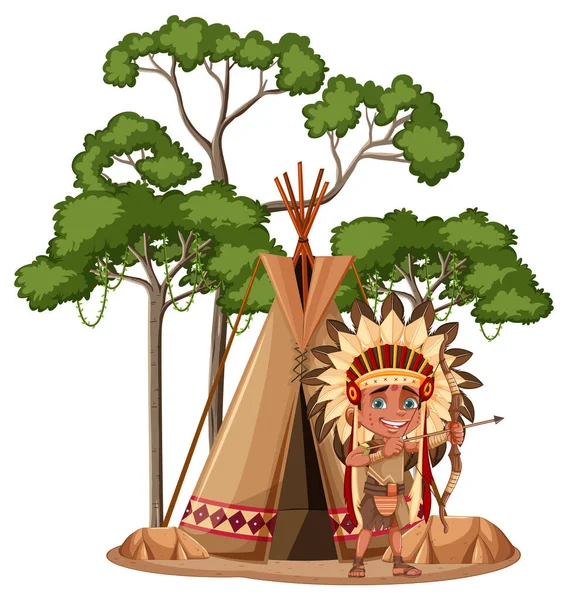 Indigene Vor Ihrem Haus Illustration — Stockvektor