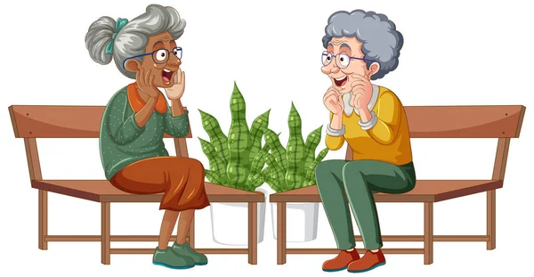 Interrassische Senioren Paar Cartoon Illustration — Stockvektor