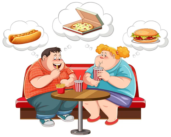Para Nadwagą Myśli Fast Food Ilustracji — Wektor stockowy