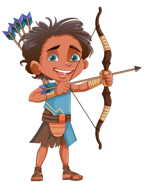 Native American Tribe Kid Archer Illustration — Stock Vector