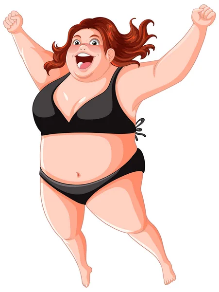 Glückliche Übergewichtige Frau Mit Siegerausdruck Bikini — Stockvektor