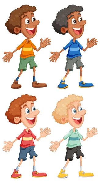 Set Mixed Race Boy Cartoon Character Illustration — Stock Vector