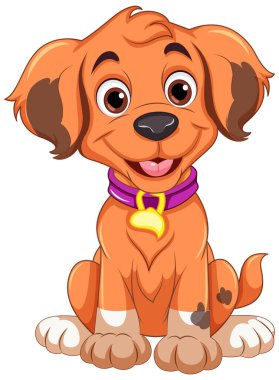 Neşeli Köpek Oturan Çizgi Film Karakteri Çizimi