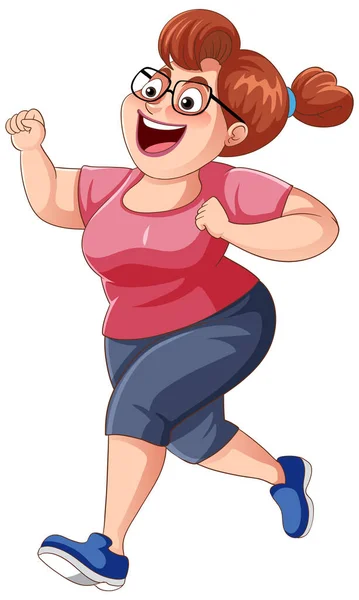 Regordeta Mujer Corriendo Pose Ilustración Personaje Dibujos Animados — Archivo Imágenes Vectoriales