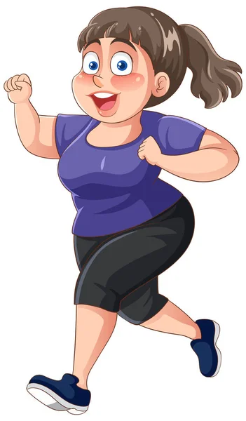 Regordeta Mujer Corriendo Pose Ilustración Personaje Dibujos Animados — Vector de stock