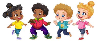 Farklı ırk çizimlerindeki çocuk çizgi film karakterleri