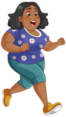 Tombul Kadın Koşan Karikatür Karakteri çizimi