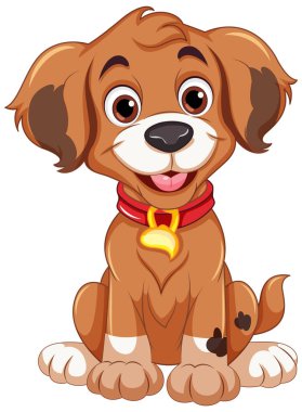 Neşeli Köpek Oturan Çizgi Film Karakteri Çizimi
