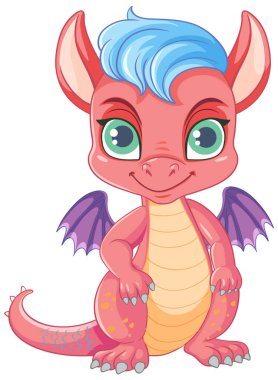 Tatlı pembe ejderha çizgi film karakteri izole bir şekilde duruyor.