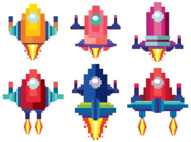 Retro Piksel Roket Vektörü illüstrasyonu