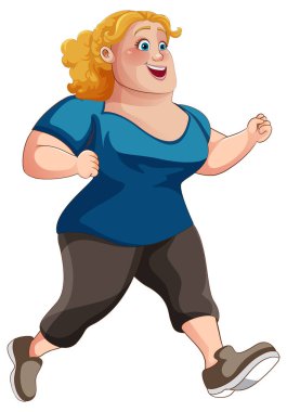 Tombul Kadın Koşan Karikatür Karakteri çizimi