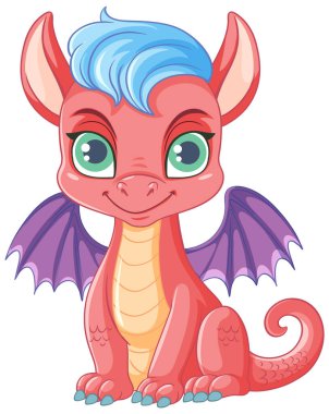 Şirin pembe ejderha çizgi film karakteri izole bir şekilde oturuyor.