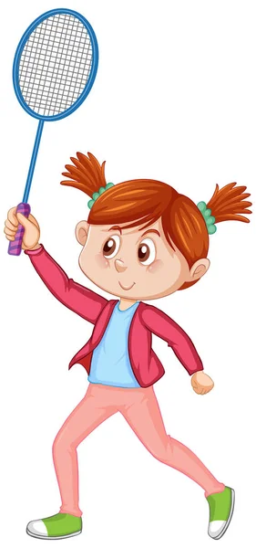 Dziewczyna Grająca Badmintona Odosobniona Ilustracja — Wektor stockowy