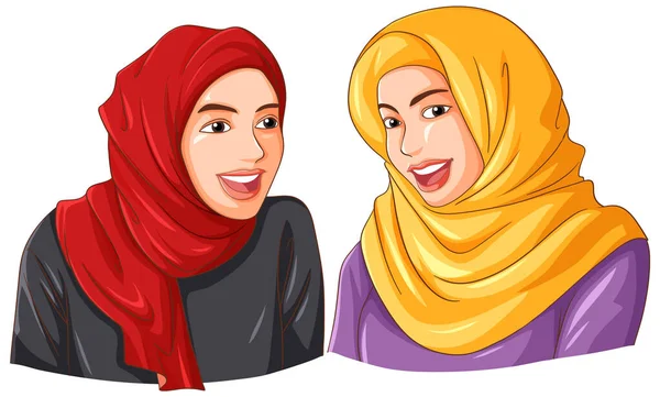 Mulher Muçulmana Feliz Usando Hijab Amigos Ilustração — Vetor de Stock