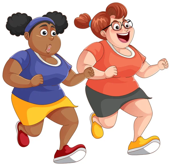 Dvě Buclaté Ženy Běží Spolu Ilustrace — Stockový vektor