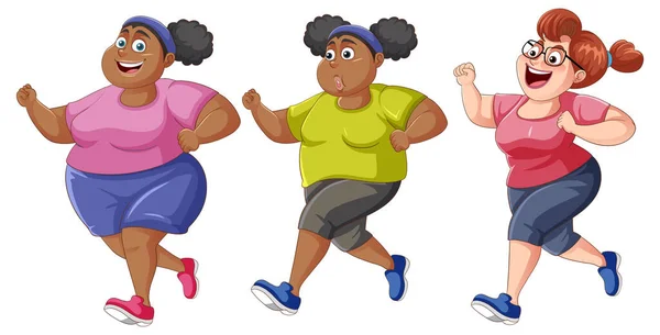 Groupe Femmes Avec Illustration Course Jogging Différente — Image vectorielle