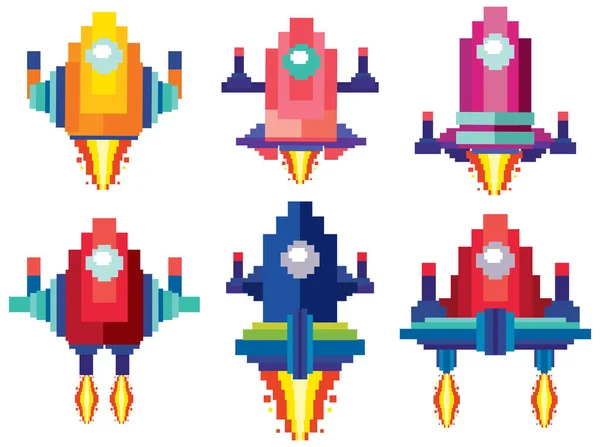 Retro Pixel Rocket Vector Ilustração — Vetor de Stock