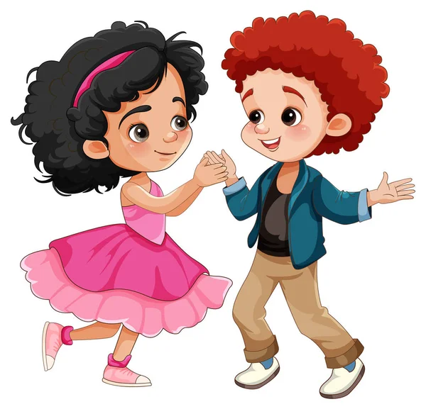 Couple Enfant Différente Race Danse Ensemble Illustration — Image vectorielle