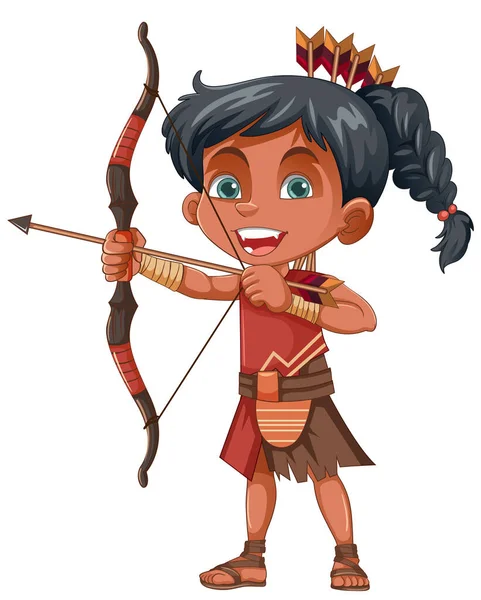 Tribo Nativo Americano Kid Archer Ilustração — Vetor de Stock