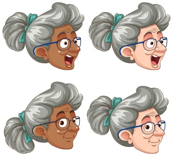 Set Grandmother Head Cartoon Illustration — Stock Vector