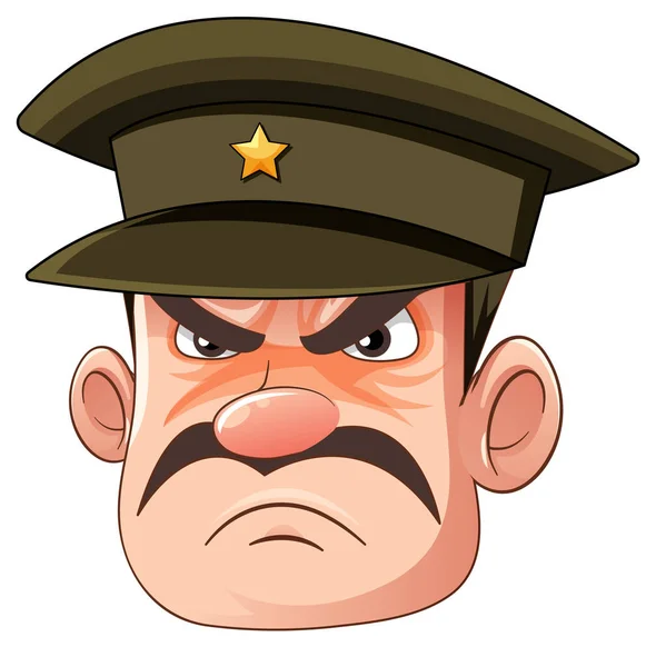 Serieuze Militaire Officier Hoofd Met Grumpy Expression Illustratie — Stockvector