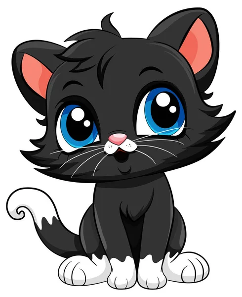Czarny Kot Ładny Postać Kreskówki Ilustracja — Wektor stockowy