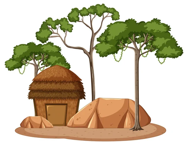 Hut Met Tree Vector Illustratie — Stockvector