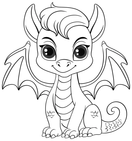 Disegno Colorare Schema Dell Illustrazione Cute Dragon — Vettoriale Stock