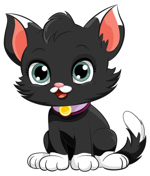 Negro Gato Lindo Dibujo Animado Carácter Ilustración — Archivo Imágenes Vectoriales