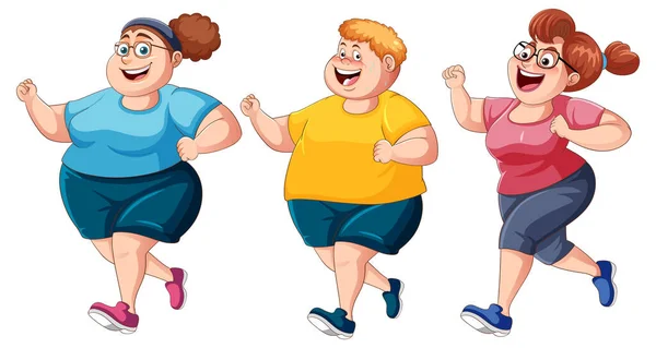 Groep Van Mensen Met Overgewicht Joggen Illustratie — Stockvector