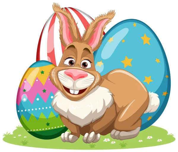 Funny Rabbit Easter Eggs Illustration — Stock Vector