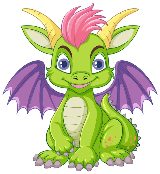 stock vector Cute green dragon cartoon character sitting isolated illustration