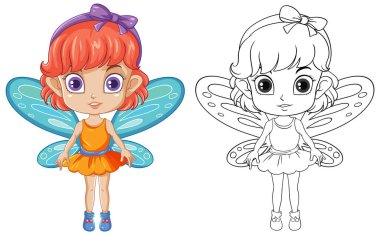 Turuncu saçlı peri kız çizgi film karakteri çizimi