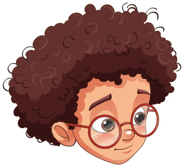Roztomilé Kudrnaté Vlasy Chlapec Nosí Brýle Hlava Ilustrace — Stockový vektor