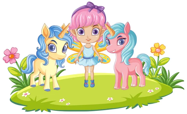 Fairy Girl Unicorn Cartoon Style Illustration — Stock Vector