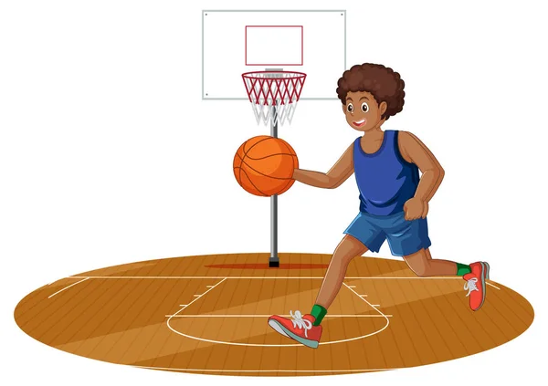 Male Afro African Basketball Player Cartoon Illustration — Stock Vector