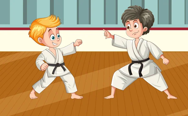 Boys Taekwondo Fight Illustration — Stock Vector