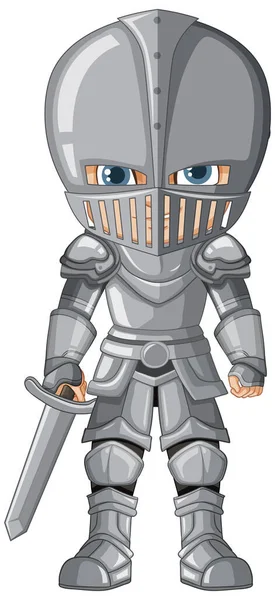 Cavaleiro Dos Desenhos Animados Menino Segurando Espada Escudo Ilustração — Vetor de Stock