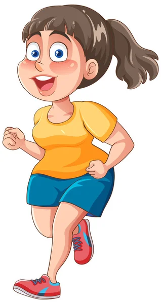 Chubby Woman Running Pose Tecknad Figur Illustration — Stock vektor