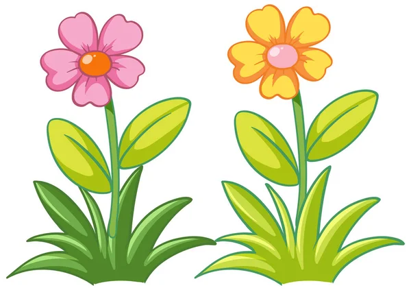 Illustration Rosa Und Gelbe Blumen Cartoon Stil — Stockvektor