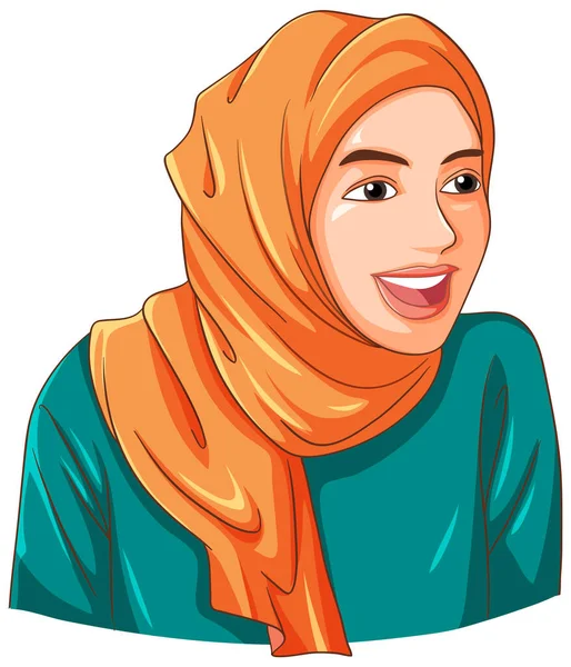 Happy Muslim Woman Wearing Hijab Illustration — Stock Vector