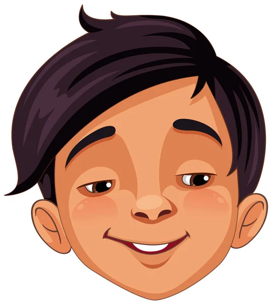 Asijské Chlapec Hlava Karikatura Ilustrace — Stockový vektor