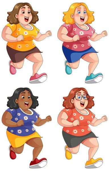 stock vector Chubby Women Running Exercise Collection illustration