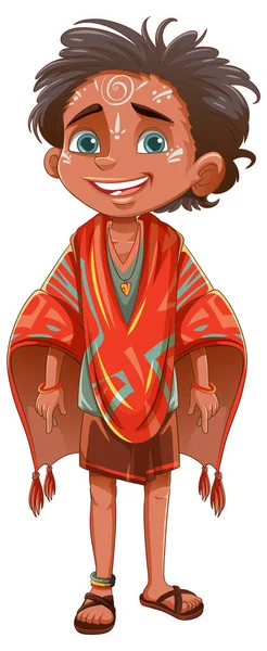 Ilustración Personaje Dibujos Animados Niño Indígena — Archivo Imágenes Vectoriales